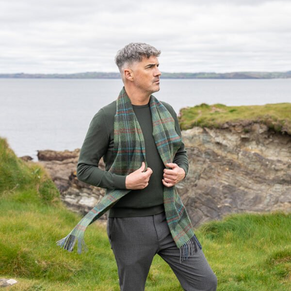 1906-Irish-Wool-Scarf-Long-Green-Red-OverCheck-Plaid-2
