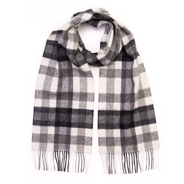 1907-Irish-Wool-Scarf-Long-Snow-Grey-Charcoal-Check-1