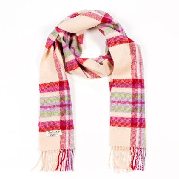 1909-Irish-Wool-Scarf-Long-Ecru-Purple-Heather-Plaid