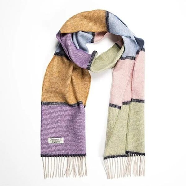 1917-Irish-Wool-Scarf-Long-Blue-Salmon-Mustard-Stripe