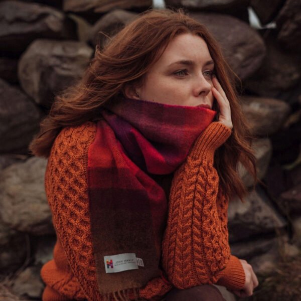 1929-Irish-Wool-Scarf-Long-Brown-Red-Purple-Block-Check-3
