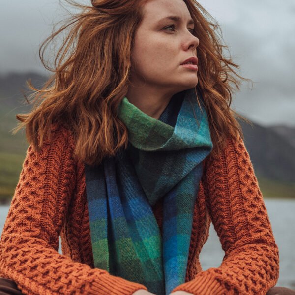 1946-Irish-Wool-Scarf-Long-Turquoise-Green-Blue-Block-2