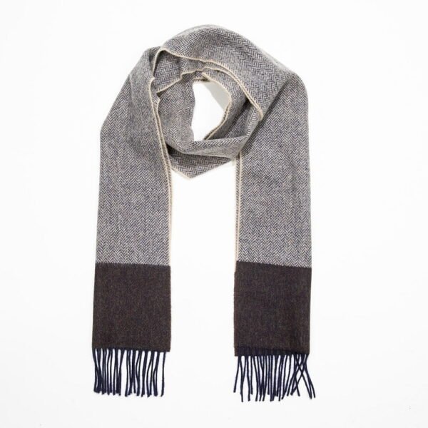 1947-Irish-Wool-Scarf-Long-Camel-Brown-Navy-Herringbone
