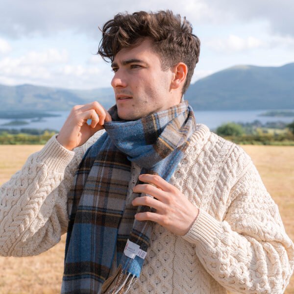 1956-Irish-Wool-Scarf-Long-Blue-Charcoal-Sage-Plaid-7