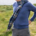 1974-Irish-Wool-Scarf-Navy-Orange-and-Denim-Check-3