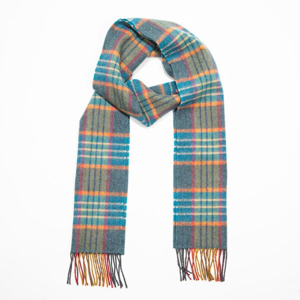 1975-Irish-Wool-Scarf-Long-Teal-Orange-Navy-Check