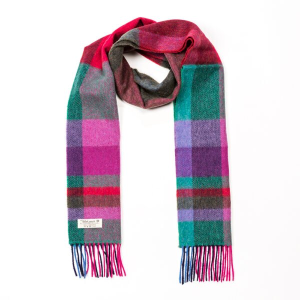 1977-Irish-Wool-Scarf-Long-Bright-Pink-and-Purple-Check
