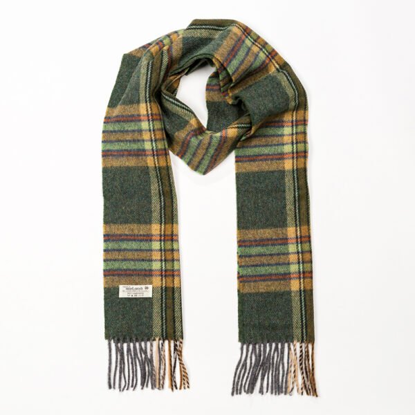 1979-Irish-Wool-Scarf-Long-Dark-Green-Mint-Mustard-Check-1