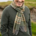 1979-Irish-Wool-Scarf-Long-Dark-Green-Mint-Mustard-Check-4