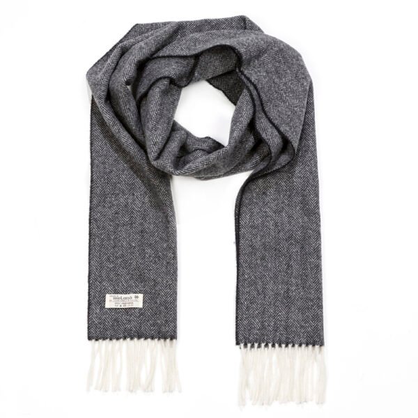 1998-Irish-Wool-Scarf-Long-Plain-Charcoal-Herringbone-1
