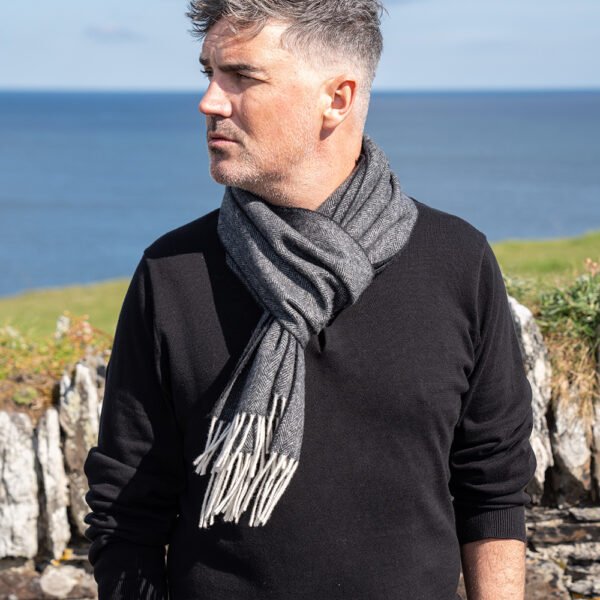1998-Irish-Wool-Scarf-Long-Plain-Charcoal-Herringbone-4