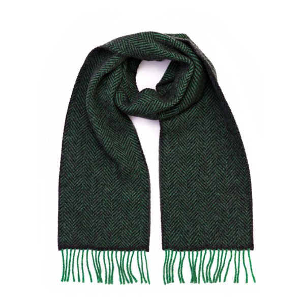 2403-Cashmere-Merino-Scarf-Green-Charcoal-Herringbone-2