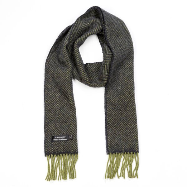 2411-Cashmere-Merino-Scarf-Green-Charcoal-Herringbone-1