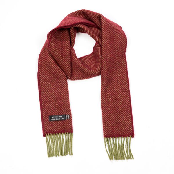 2413-Cashmere-Merino-Scarf-Olive-Maroon-Herringbone-1