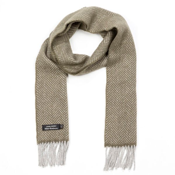 2423-Cashmere-Merino-Scarf-Light-Grey-Olive-Herringbone-1