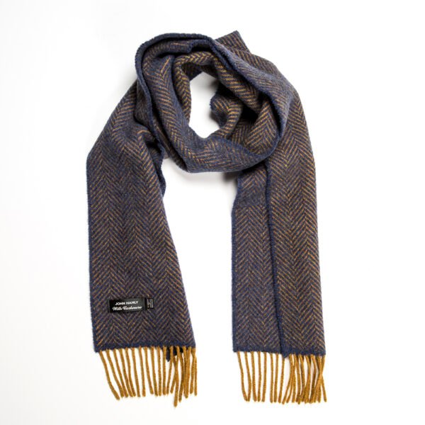 2433-Cashmere-Merino-Scarf-Navy-Mustard-Herringbone-1