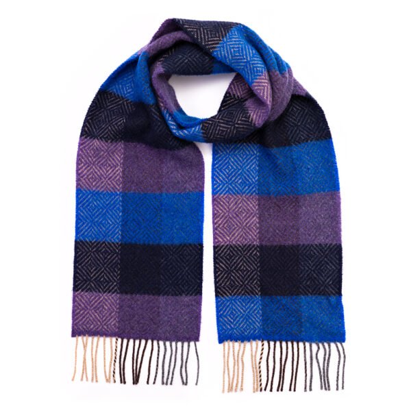 2435-Cashmere-Merino-Scarf-Navy-Cobalt-Purple-Diamond-Check-1