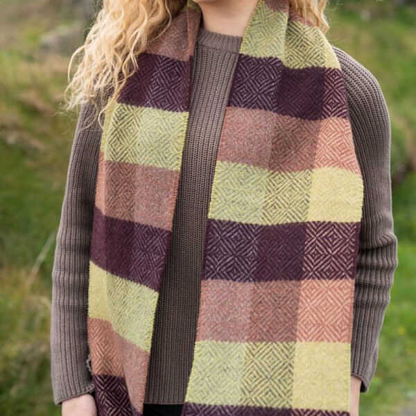 2436-Cashmere-Merino-Scarf-Green-Wine-Clay-Diamond-Check-3