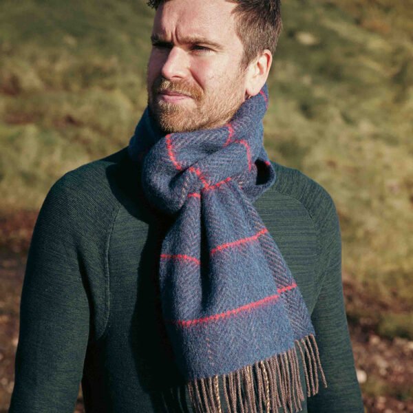 2441-Cashmere-Merino-Scarf-Denim-with-Beige-Red-Windowpane-2