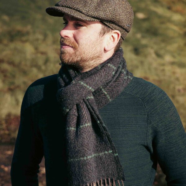 2442-Cashmere-Merino-Scarf-Green-with-Beige-Green-Windowpane-3