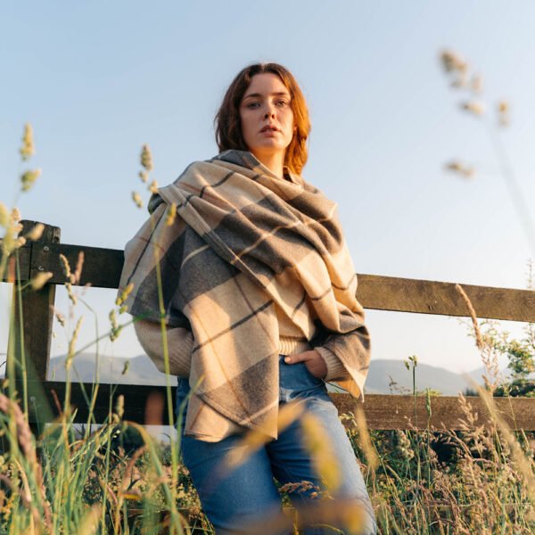 SUE-629-Lambswool-Cape-Cream-and-Brown-Tartan-Mix-3