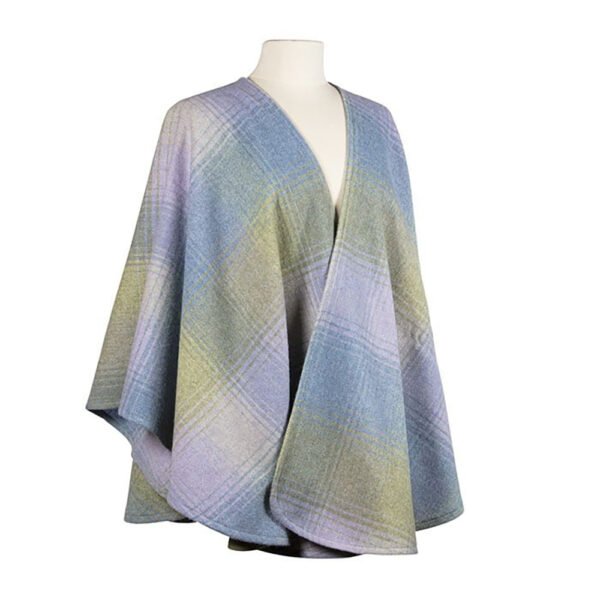 SUE-634-Lambswool-Cape-Blue-Green-Lilac-Herringbone-Check