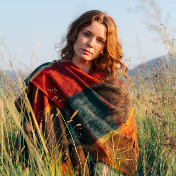 SUE-639-Lambswool-Cape-Orange-Green-Yellow-and-Wine-Check-7